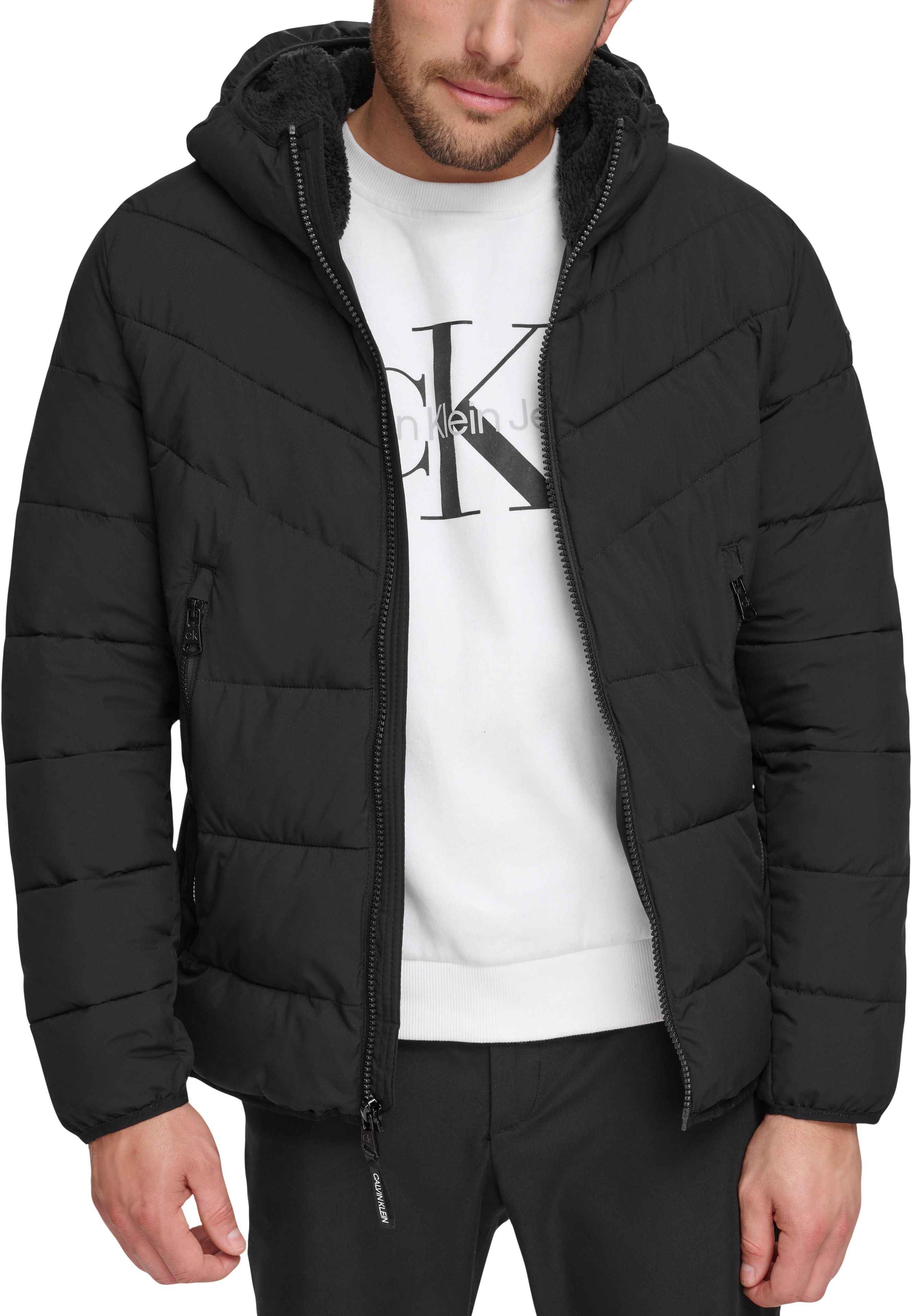 Calvin klein hooded down hotsell jacket black