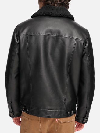 Levi's Modern Fit Faux Leather Trucker Jacket with Removable Sherpa ...