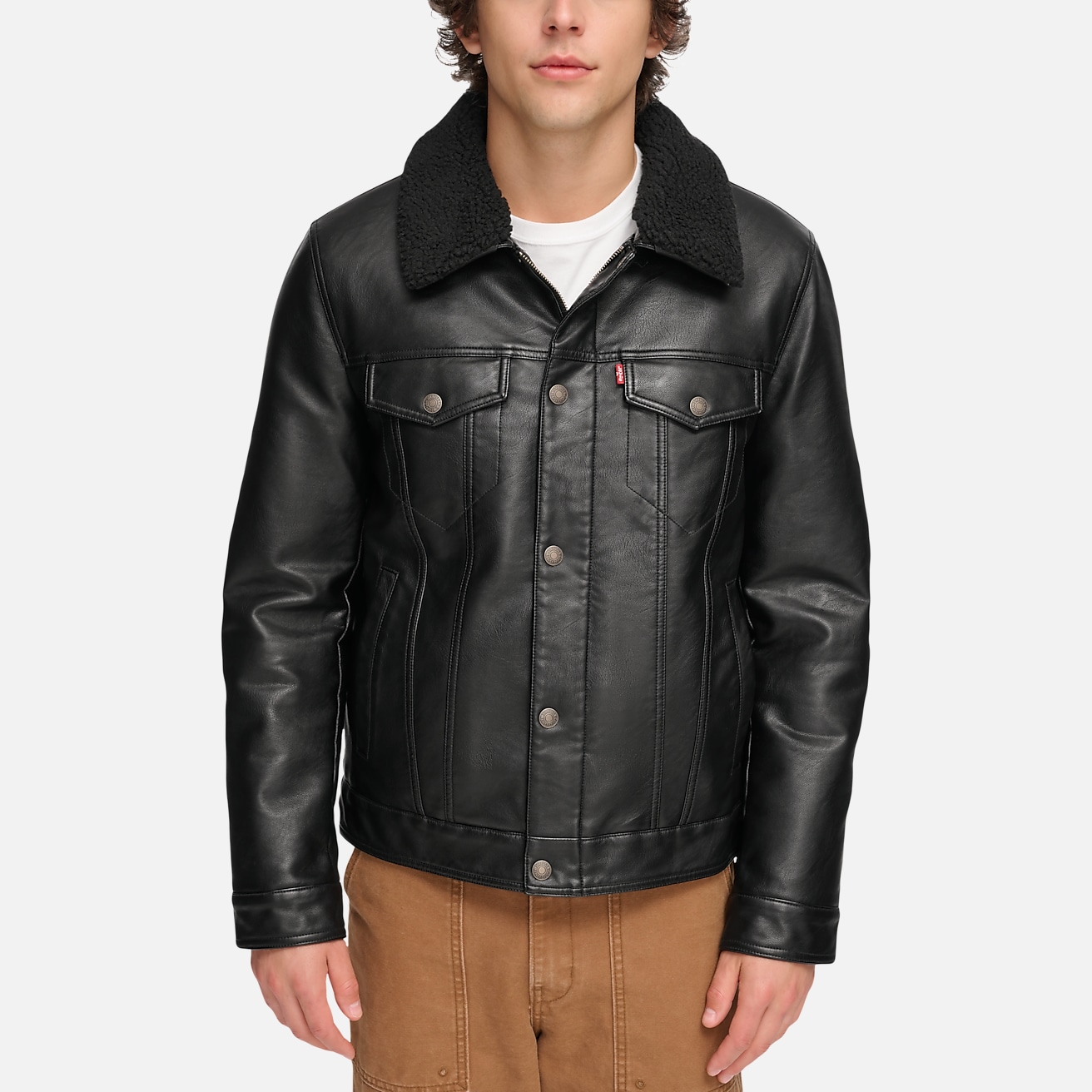 Levi's Modern Fit Faux Leather Trucker Jacket with Removable