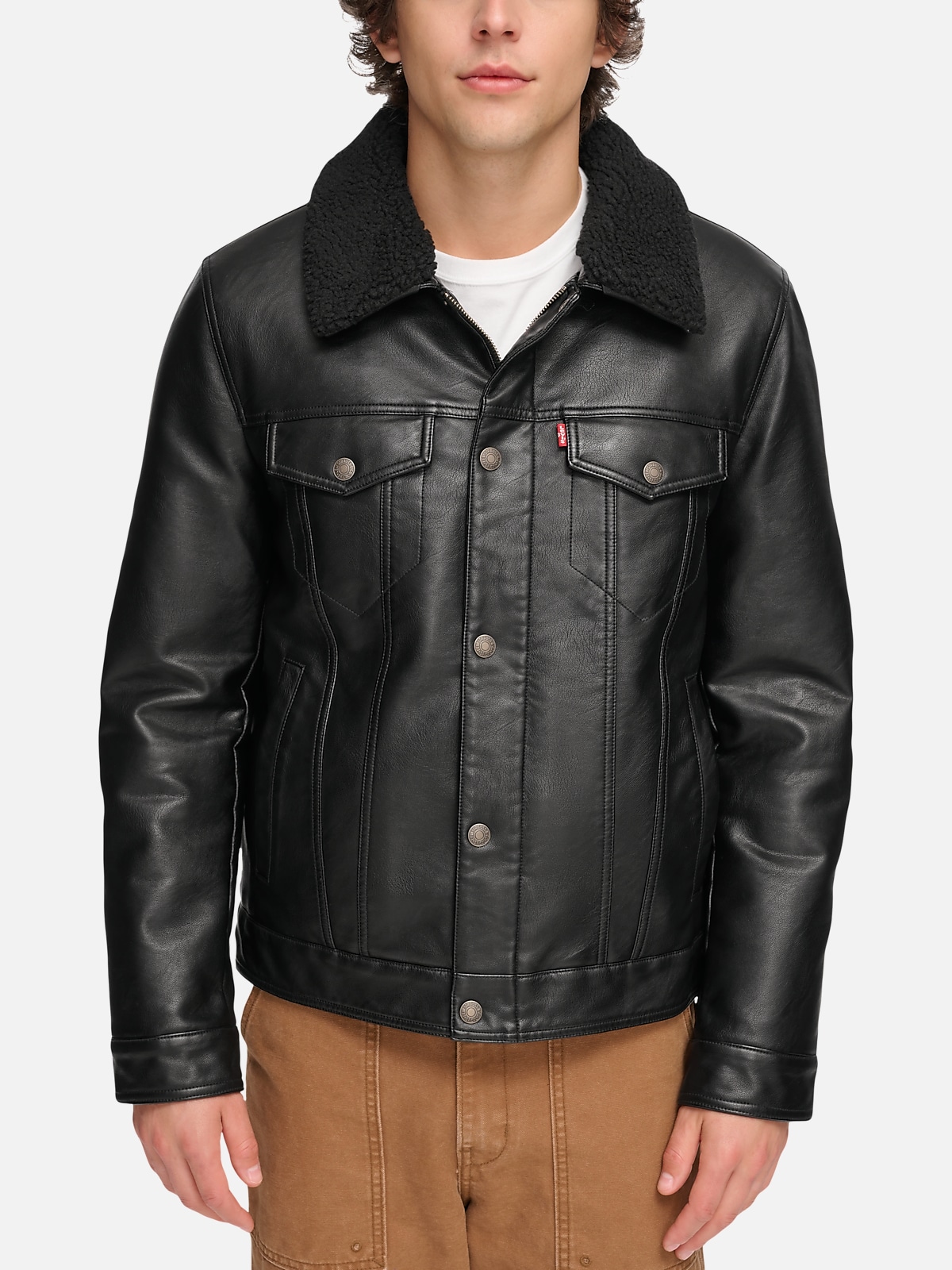 Levi's Modern Fit Faux Leather Trucker Jacket with Removable Sherpa ...