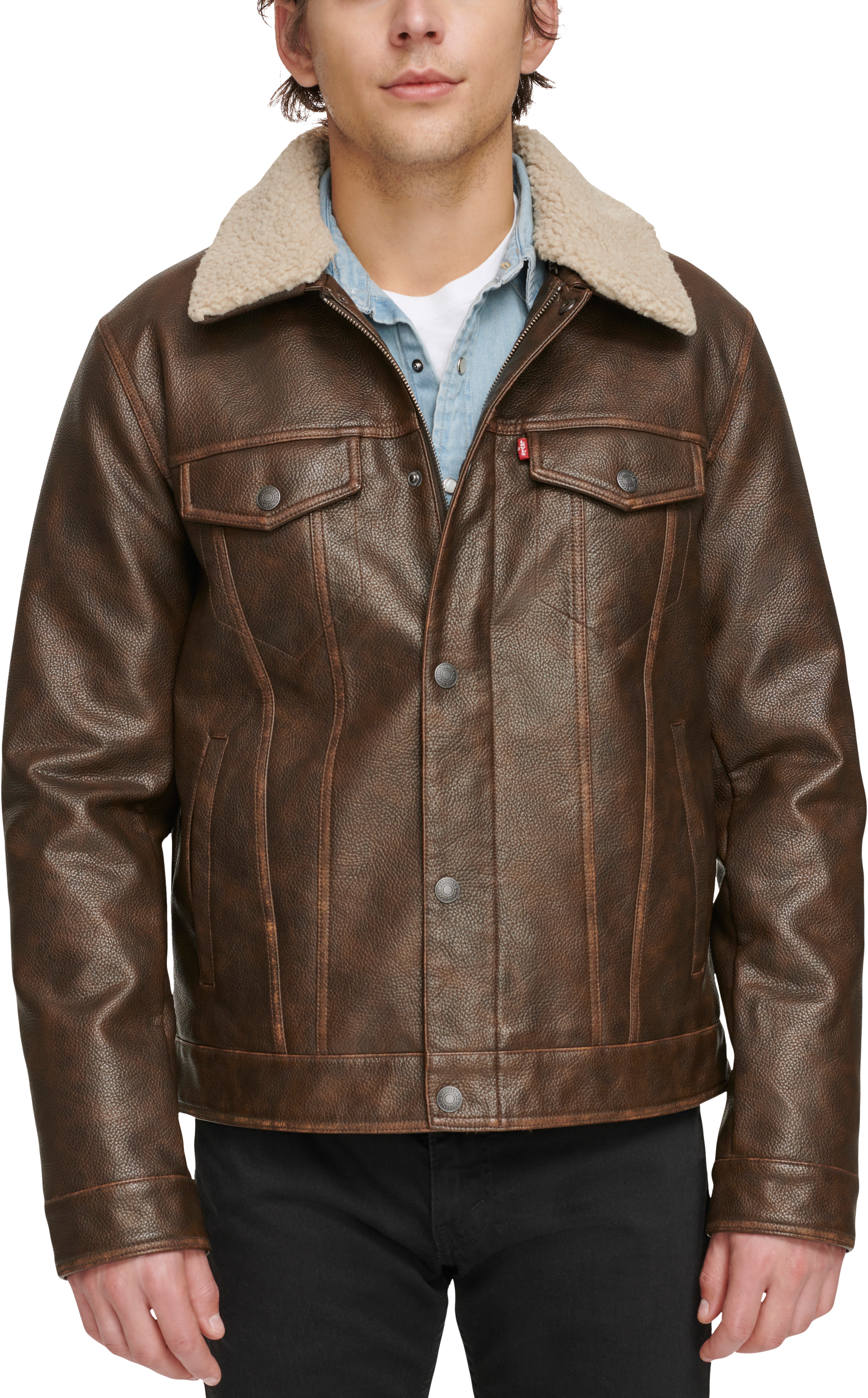 Levi's Faux outlet Leather Trucker Jacket with Removable Sherpa Collar, Size: 2XL New