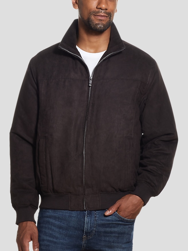 Weatherproof Men's Faux Suede Bomber Jacket , Dark Brown
