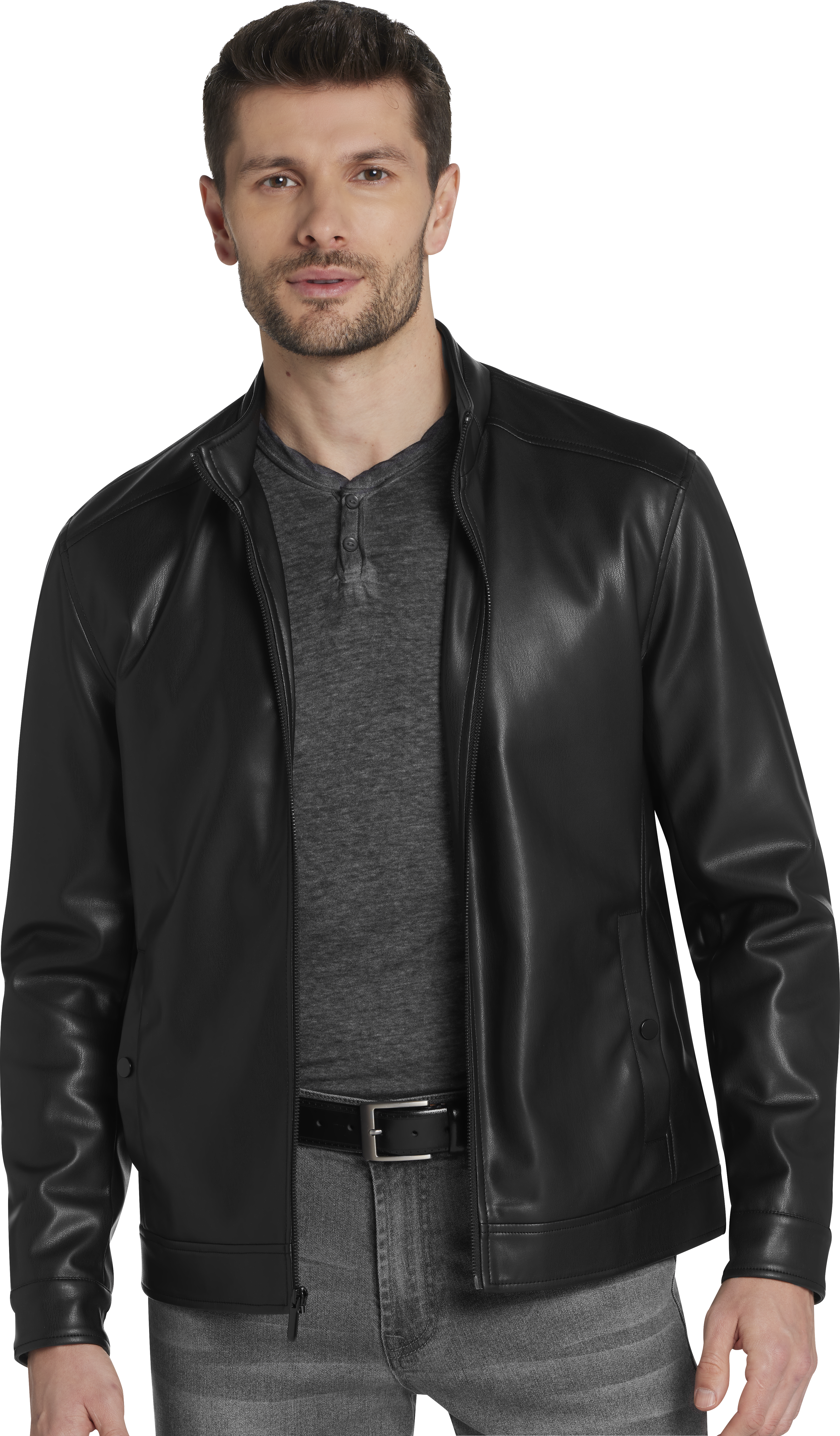 Kenneth Cole Leather 2024 Button Up Jacket Black Size Small