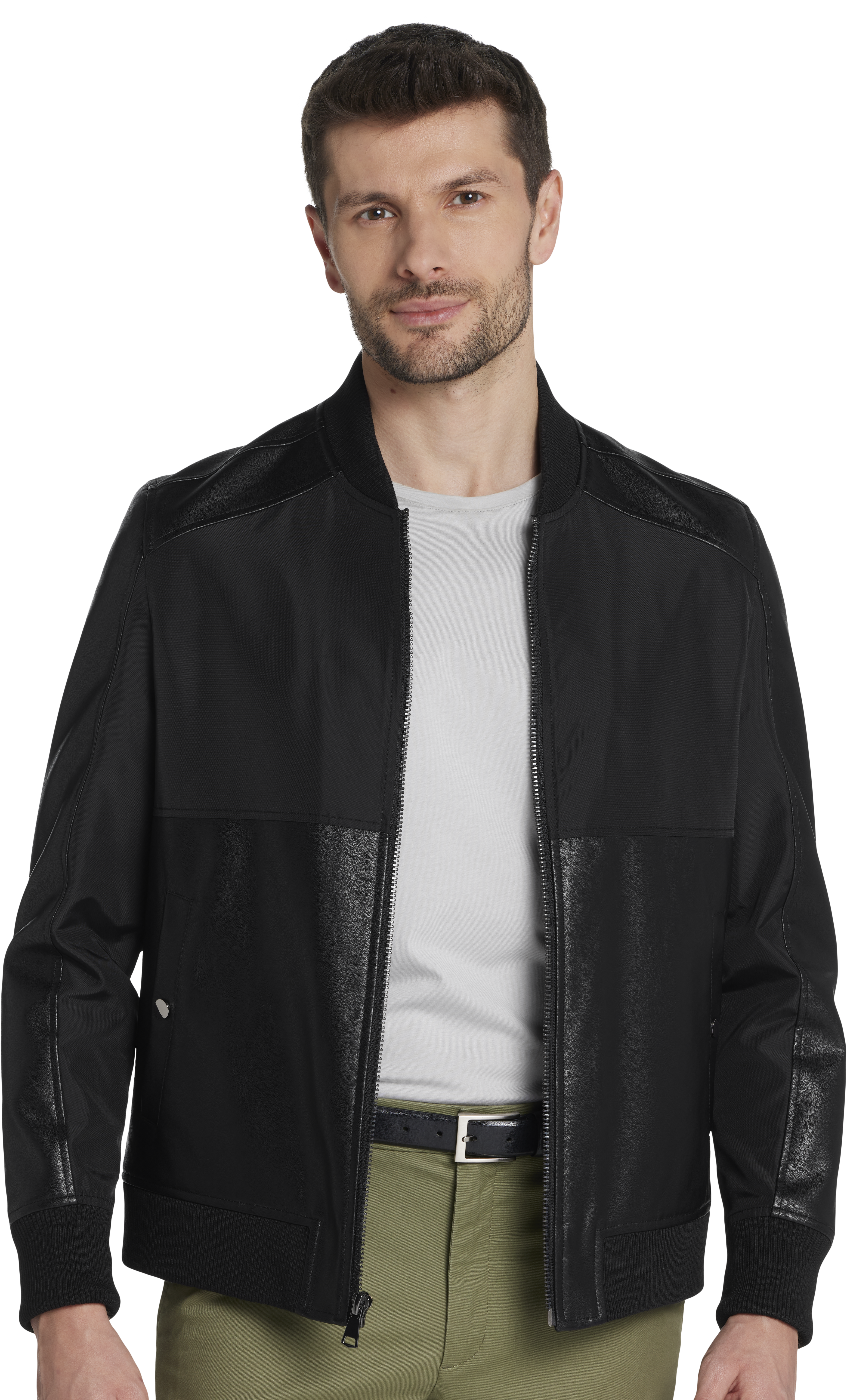 Modern Fit Faux Leather Bomber