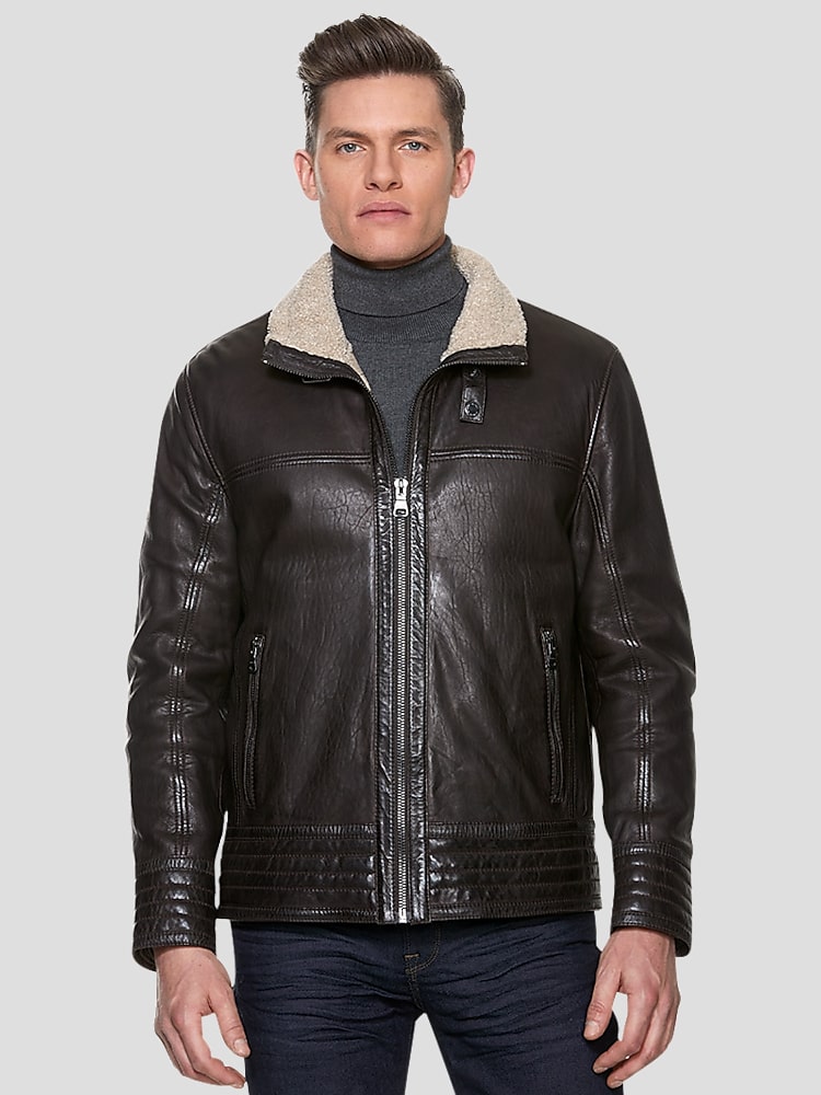 Sly Co Memphis Sherpa Collar Full Zip Moto Jacket Leather Jackets Men s Wearhouse