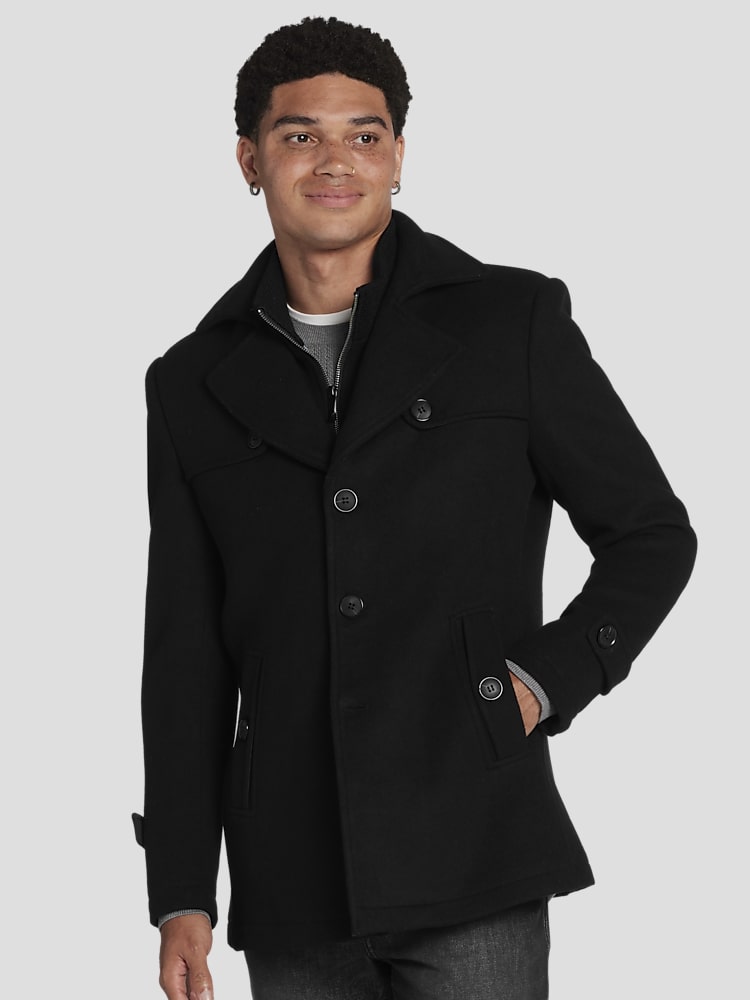 Awearness Kenneth Cole Men s Modern Fit Wool Blend Coat with Bib Vest at Men s Wearhouse Black Size Large