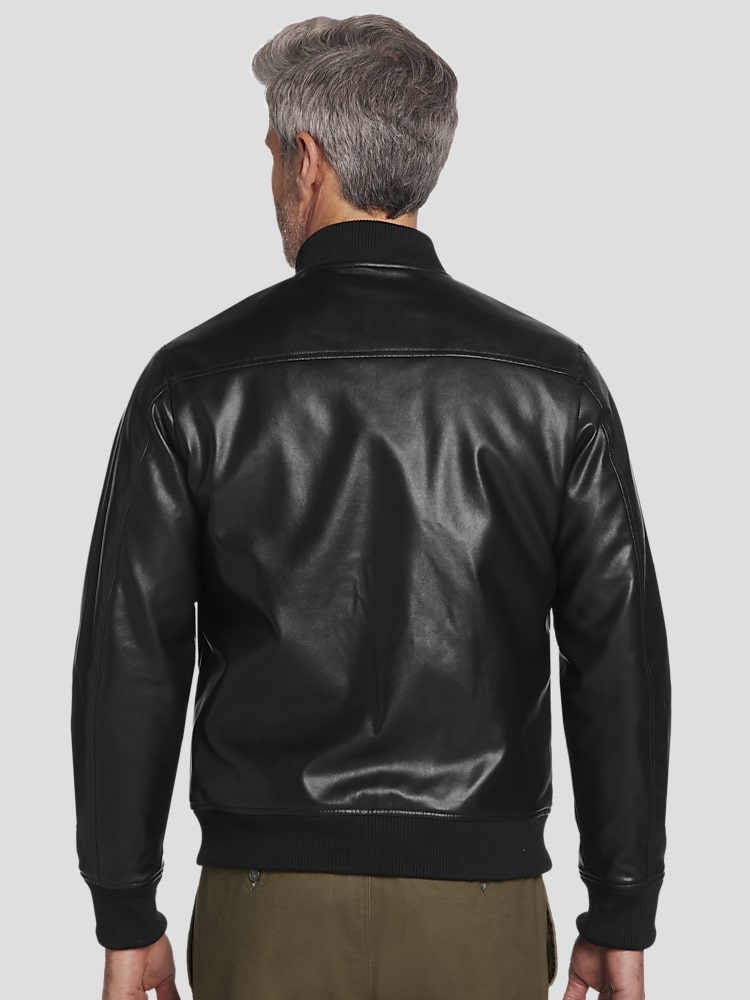 Awearness Kenneth Cole Modern Fit Polished Faux Leather Bomber Jacket Leather Jackets Men s Wearhouse