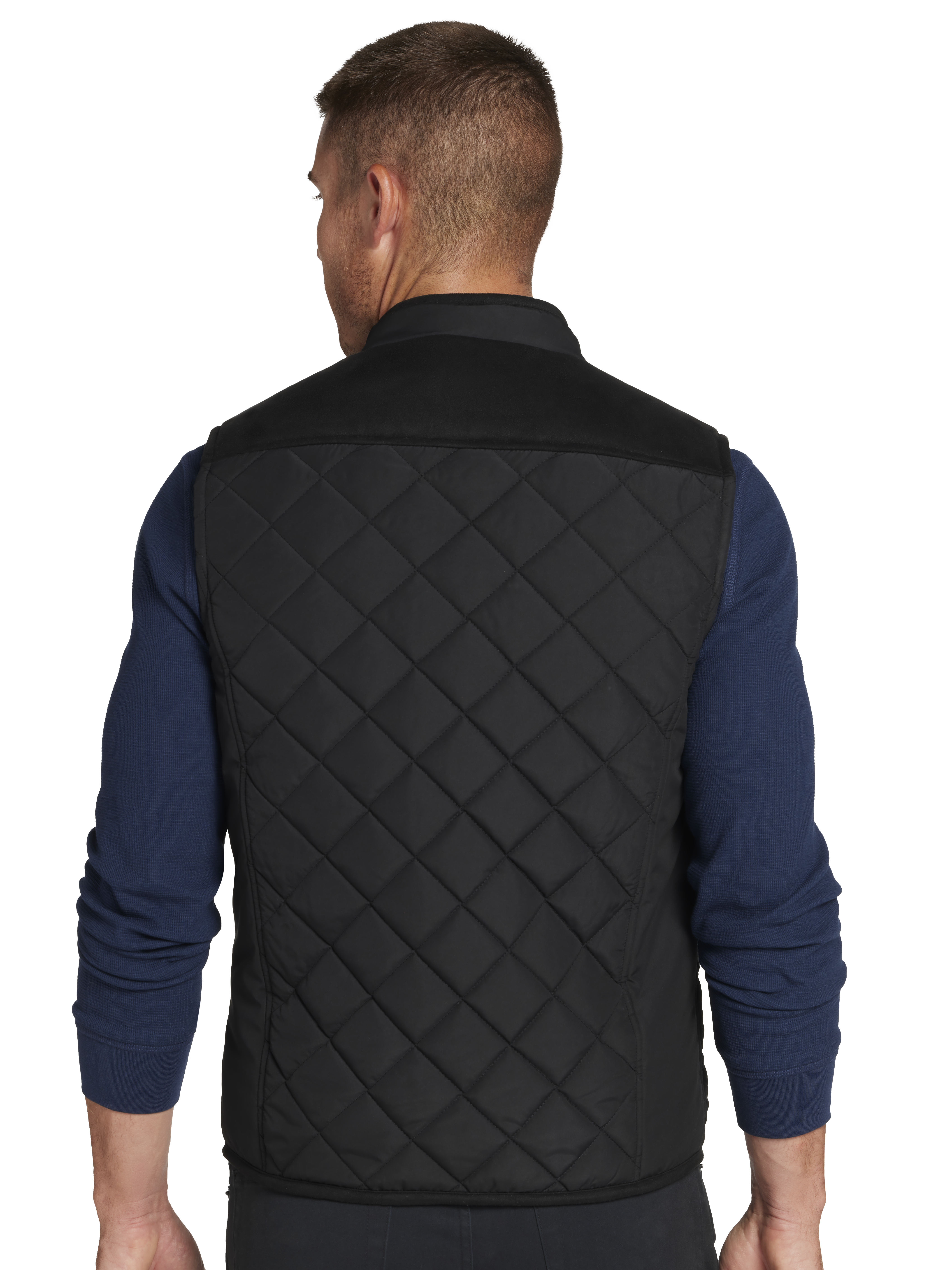 Modern Fit Quilted Vest With Faux Suede Piping