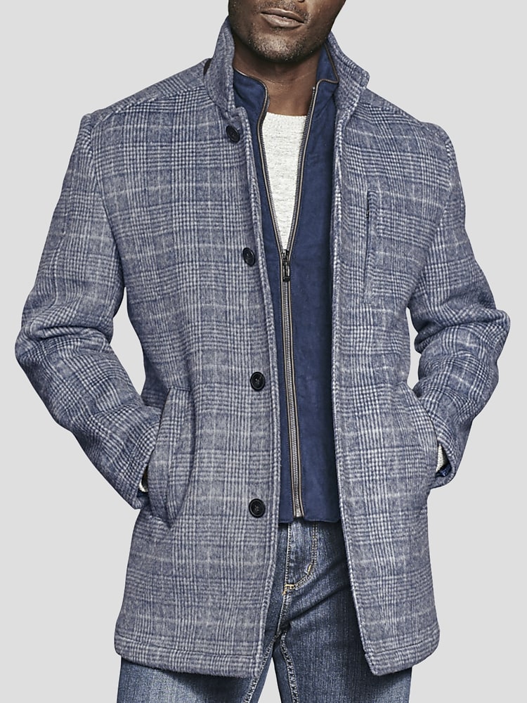 Johnston Murphy Modern Fit Upton Houndstooth Plaid Car Coat Casual Jackets Men s Wearhouse