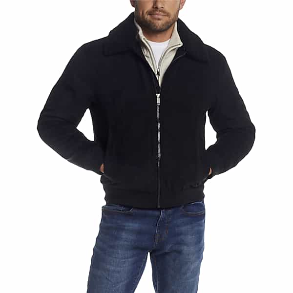 Weatherproof Men's Modern Fit Microsuede Bomber Jacket with Detachable Faux Fur Collar Black Solid - Size: Small TMW71XH10002