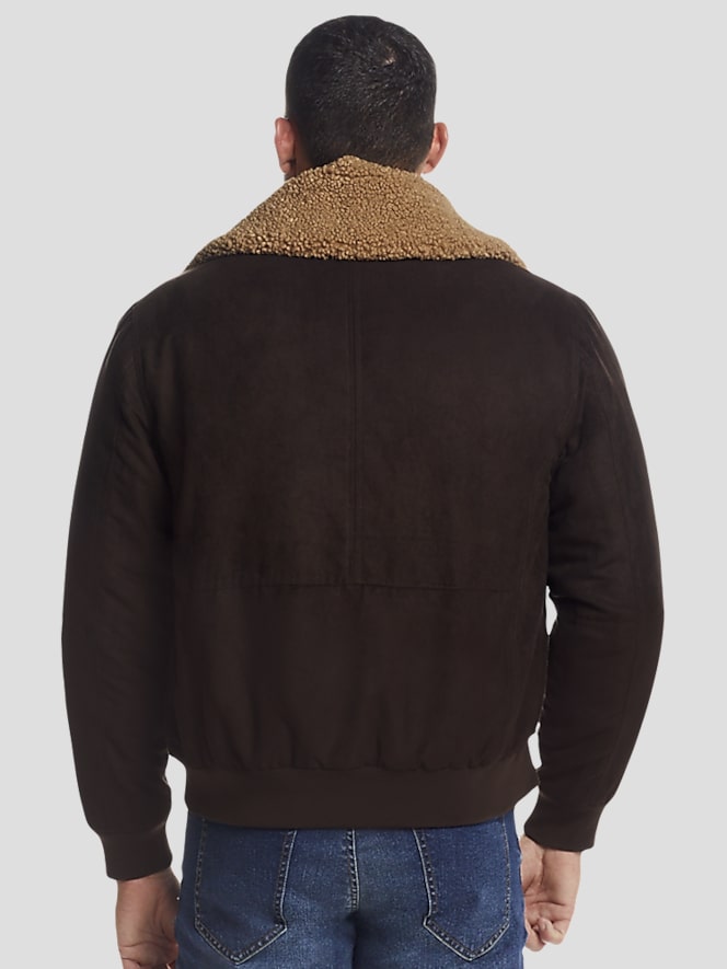 Weatherproof Microsuede Bomber Jacket with Detachable Faux Fur Collar