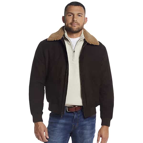 Weatherproof Men's Modern Fit Microsuede Bomber Jacket with Detachable Faux Fur Collar Brown Solid - Size: Small TMW71XH10003
