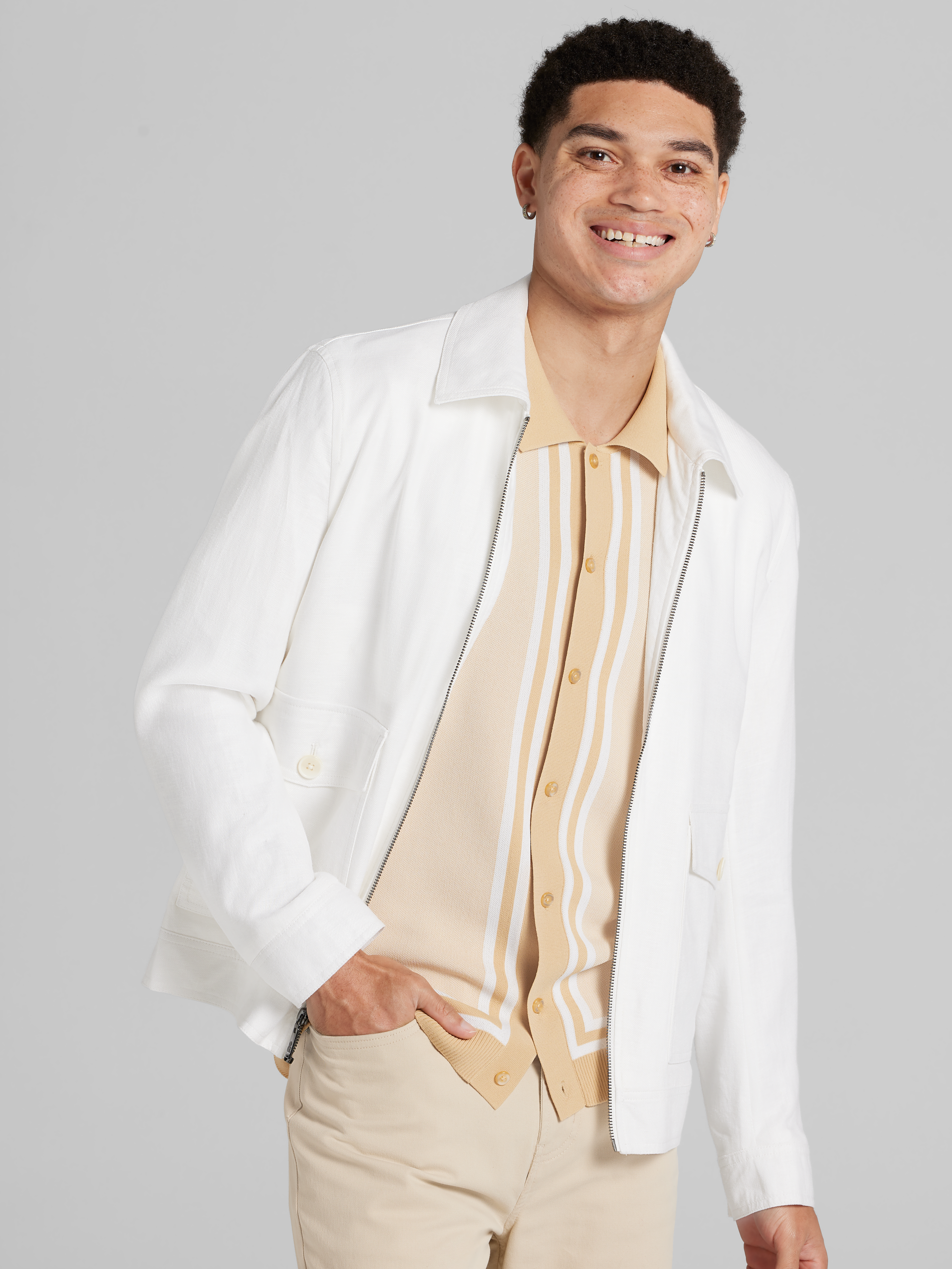 Linen Blend Bomber Jacket