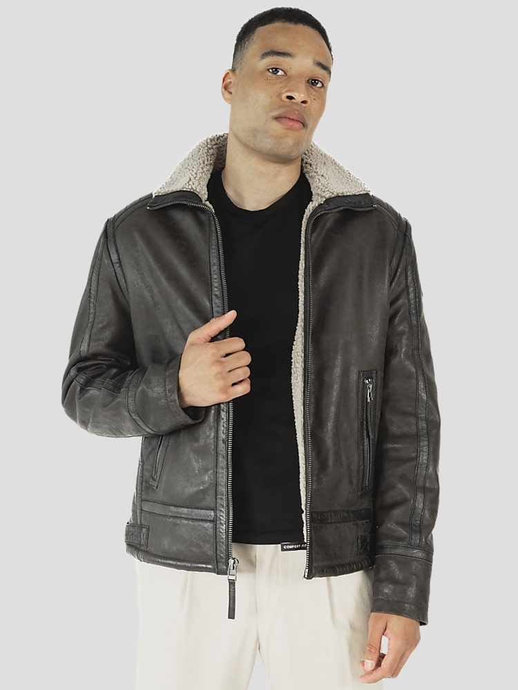 Slim fit leather bomber jacket top