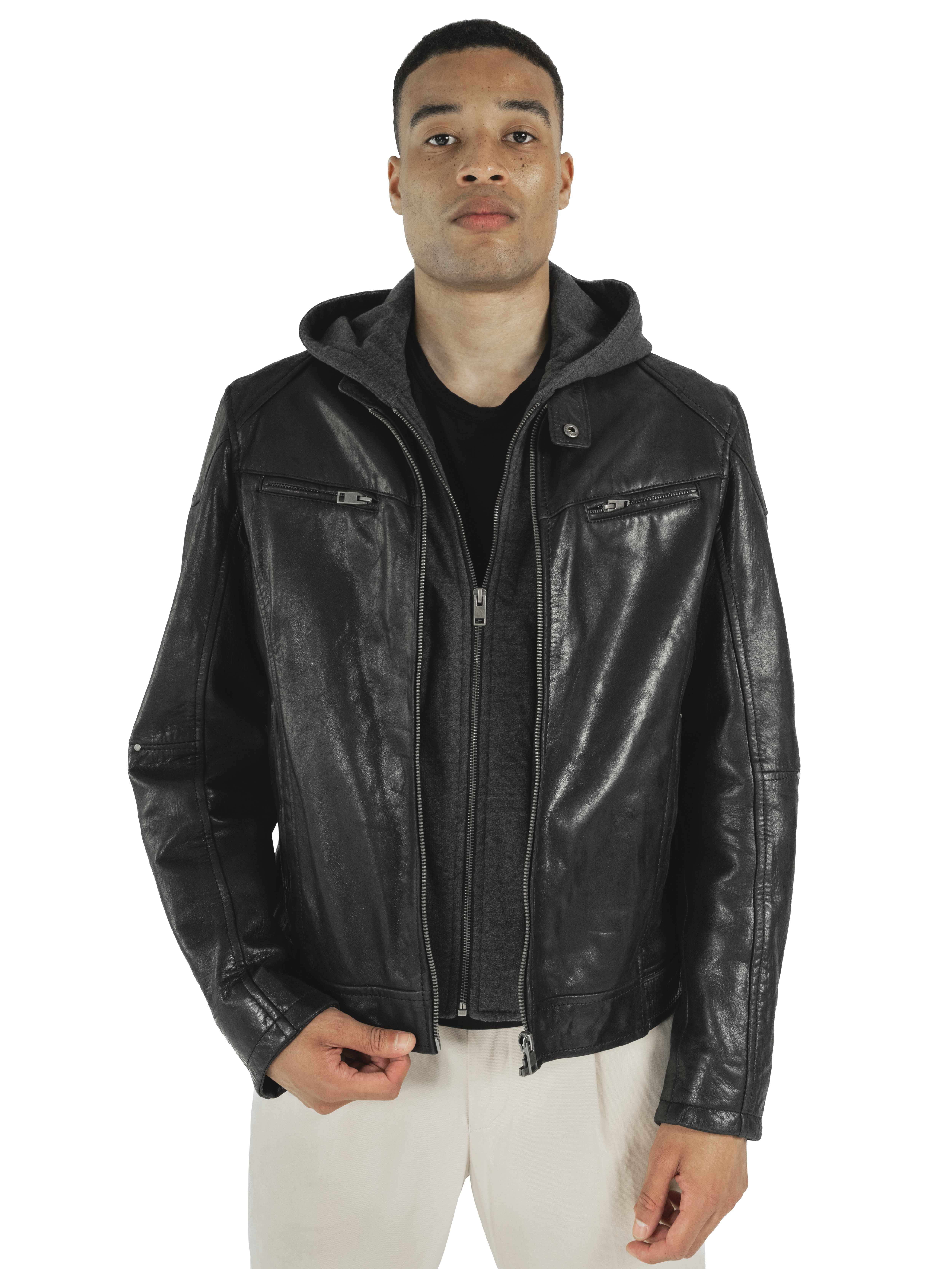 Slim Fit Hooded Moto Jacket