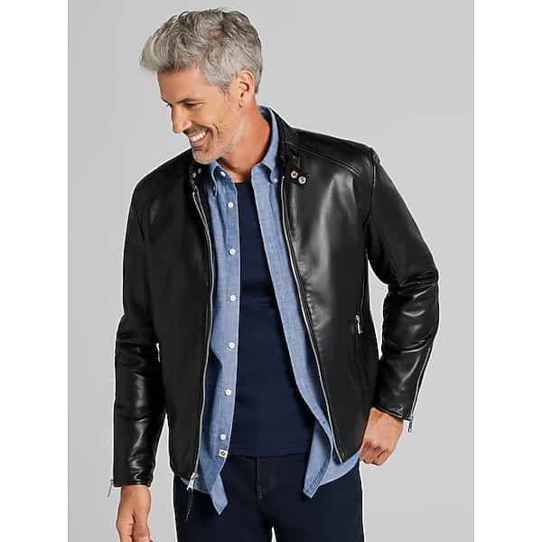 Awearness Kenneth Cole Big & Tall Men's Faux Leather Moto Jacket Black - Size: 2X TMW71YD70202