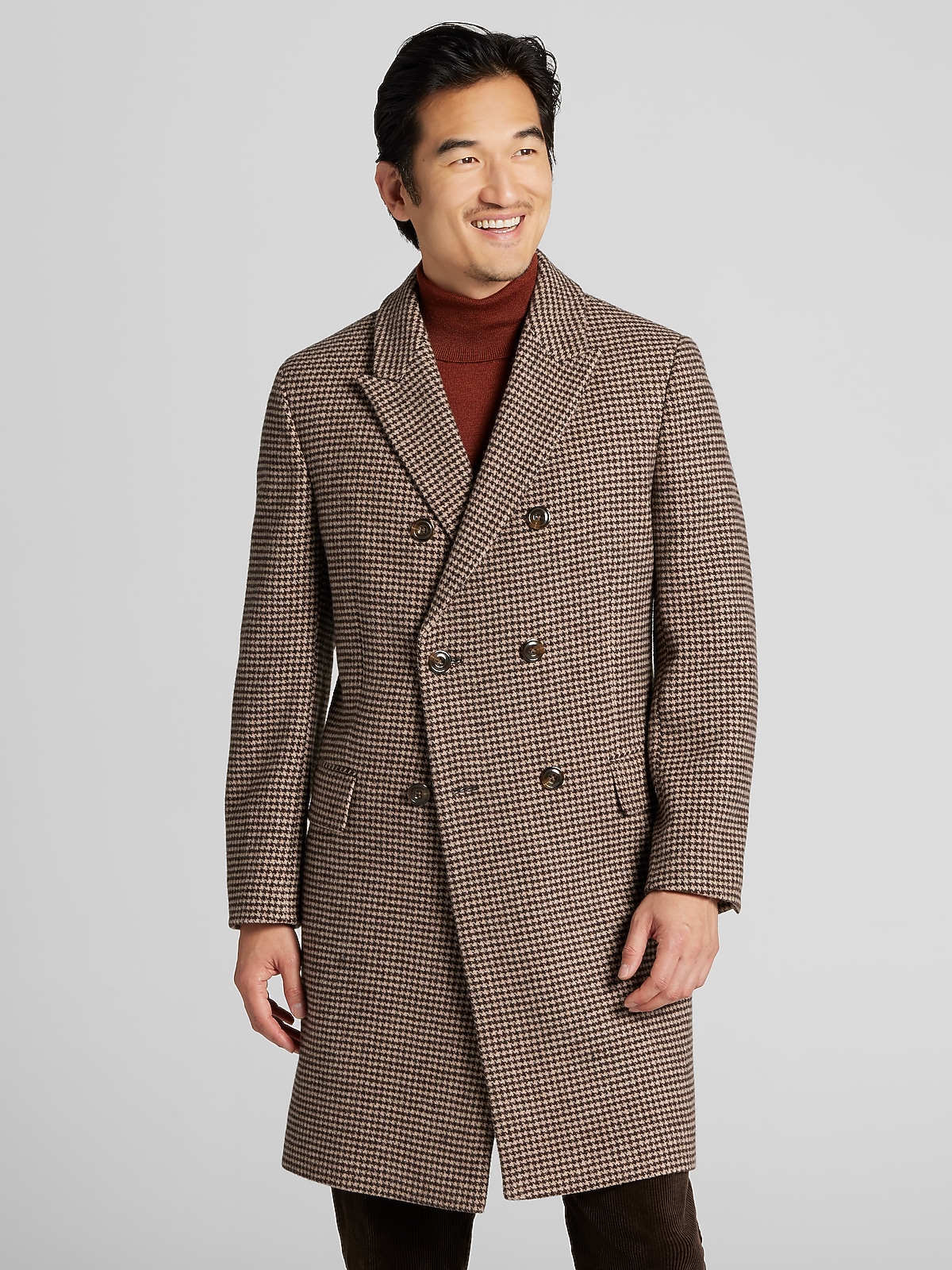 ゆ　JOSEPH ABBOUD ダブルチェスターコート Joseph Abboud Double-Breasted Houndstooth Topcoat | Wool Coats