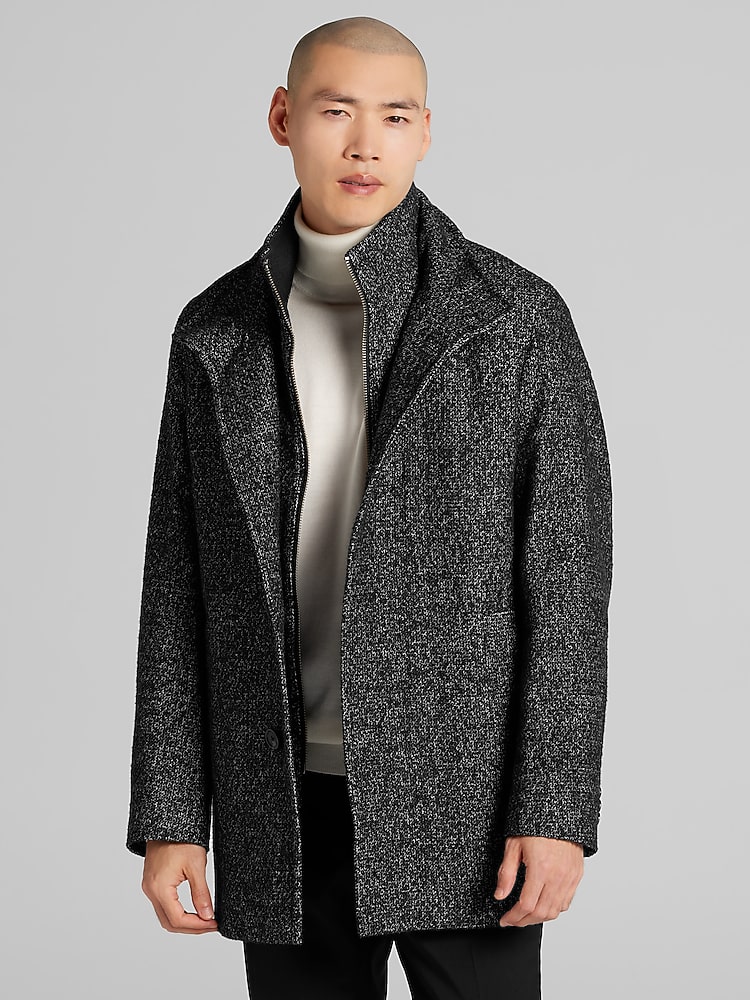 Awearness Kenneth Cole Wool Blend Car Coat, Salt & Pepper - Black