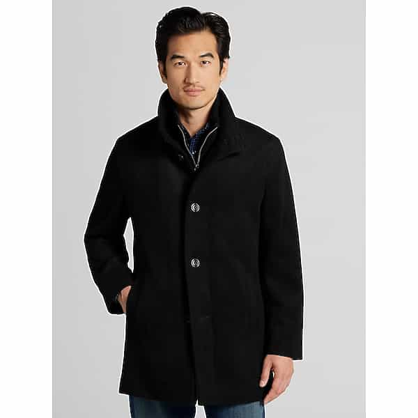 Awearness Kenneth Cole Men's Wool Blend Car Coat with Bib Black