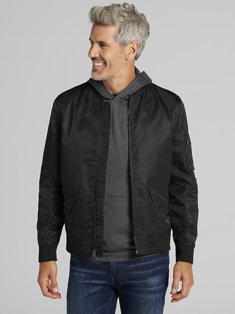 Awearness Kenneth Cole Satin Bomber Jacket, Black - Big & Tall - Size: XXL  | Casual Jackets | Men's Wearhouse