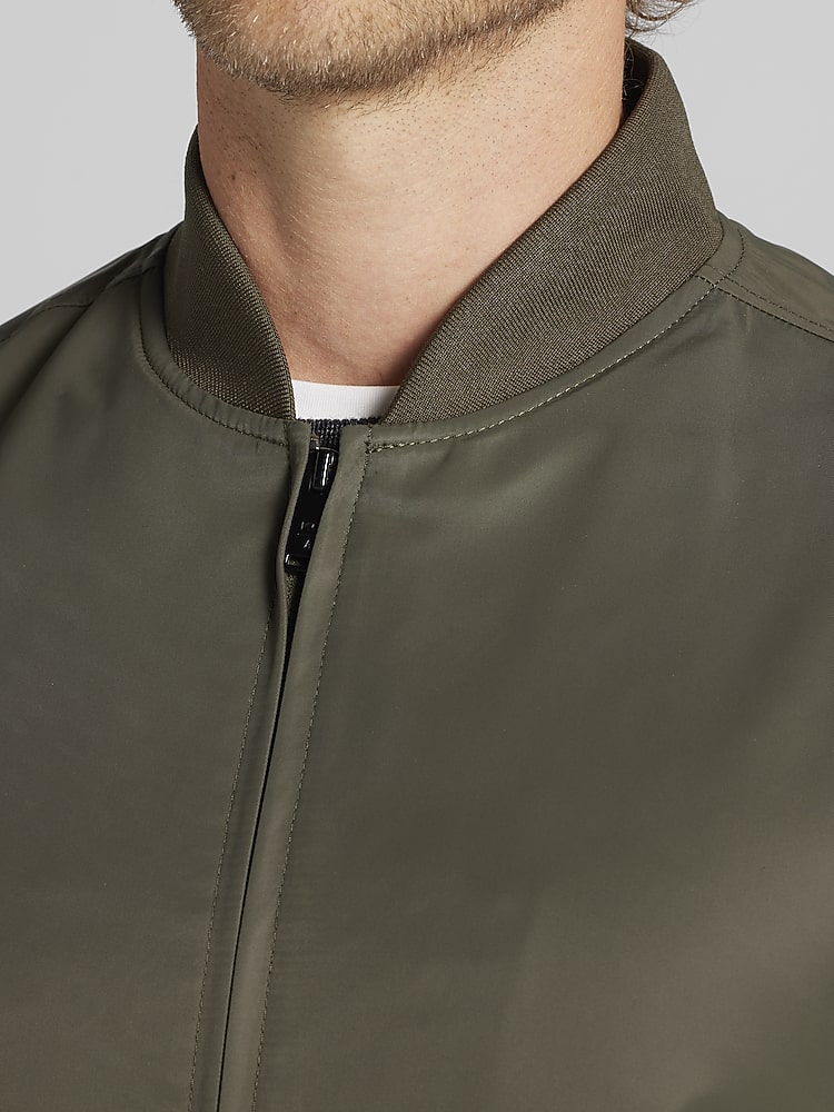 Awearness Kenneth Cole Satin Bomber Jacket, Olive - Green | Casual