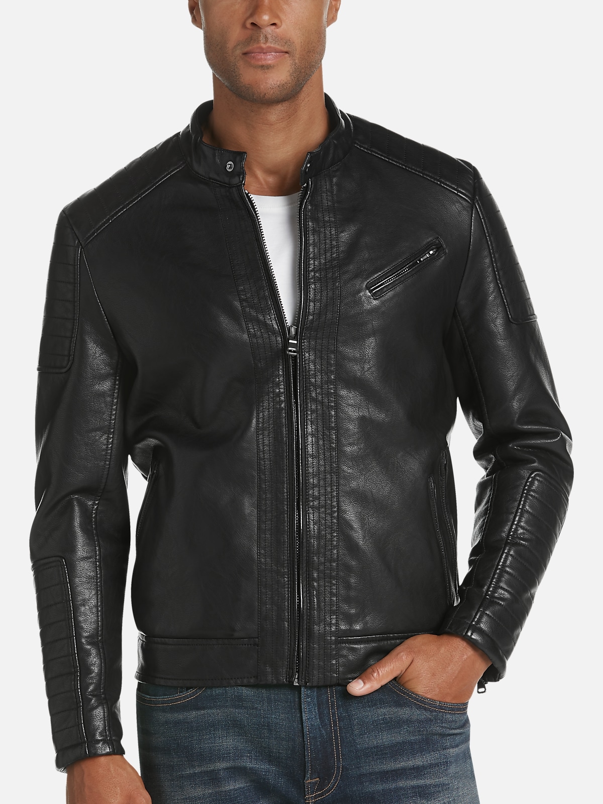Pronto Uomo Modern Fit Faux Leather Moto Jacket | All Sale| Men's Wearhouse