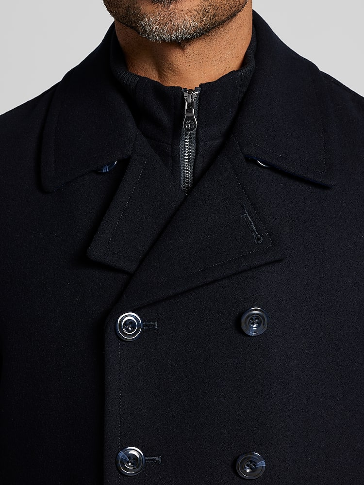 Joseph Abboud Double-Breasted Signature Peacoat, Navy - Blue
