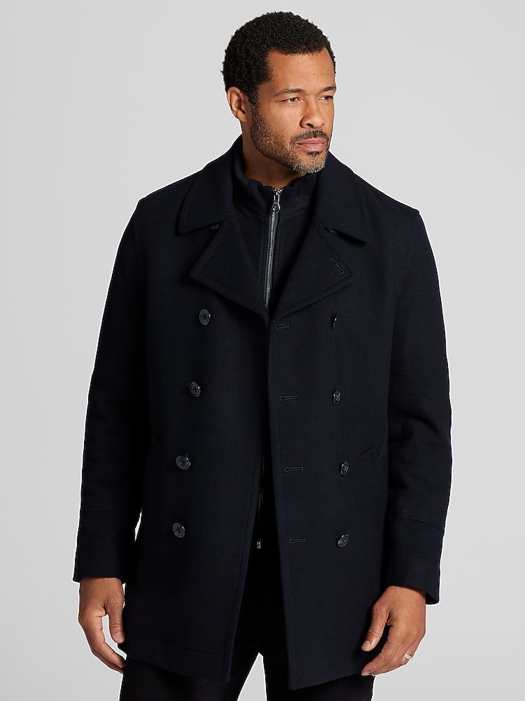 Joseph Abboud Double-Breasted Signature Peacoat, Navy - Blue
