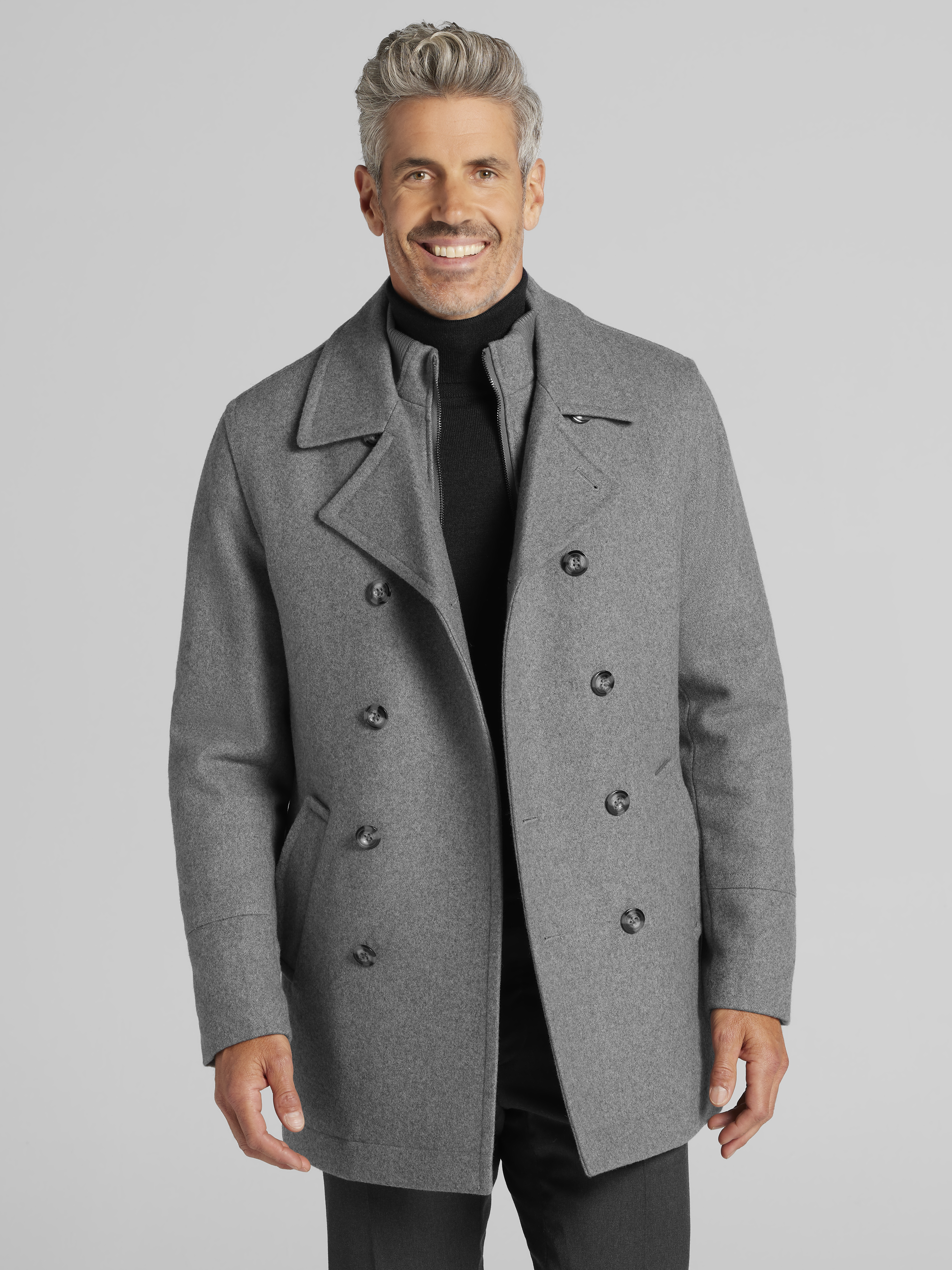 Joseph Abboud Double-Breasted Signature Peacoat, Navy - Blue