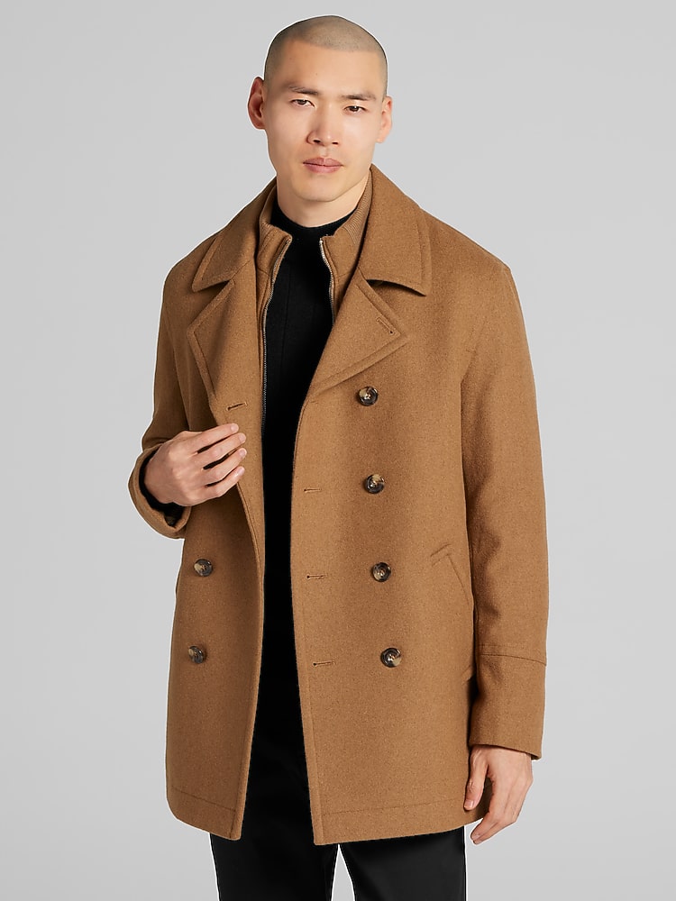 Joseph Abboud Double-Breasted Signature Peacoat, Camel - Tan