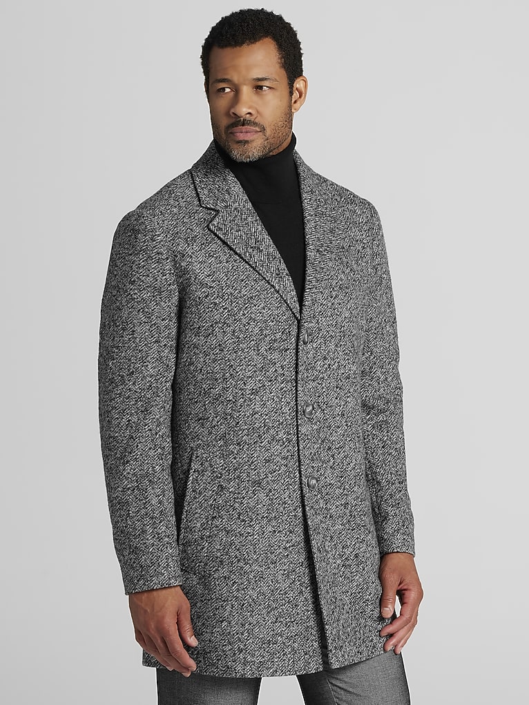 Joseph Abboud Modern Fit Melange Herringbone Knit Overcoat