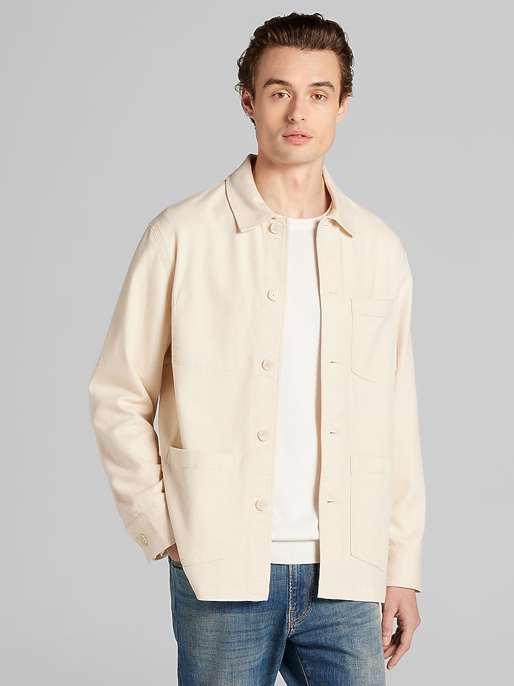 Joseph Abboud Button Front Cotton Linen Chore Jacket, Natural