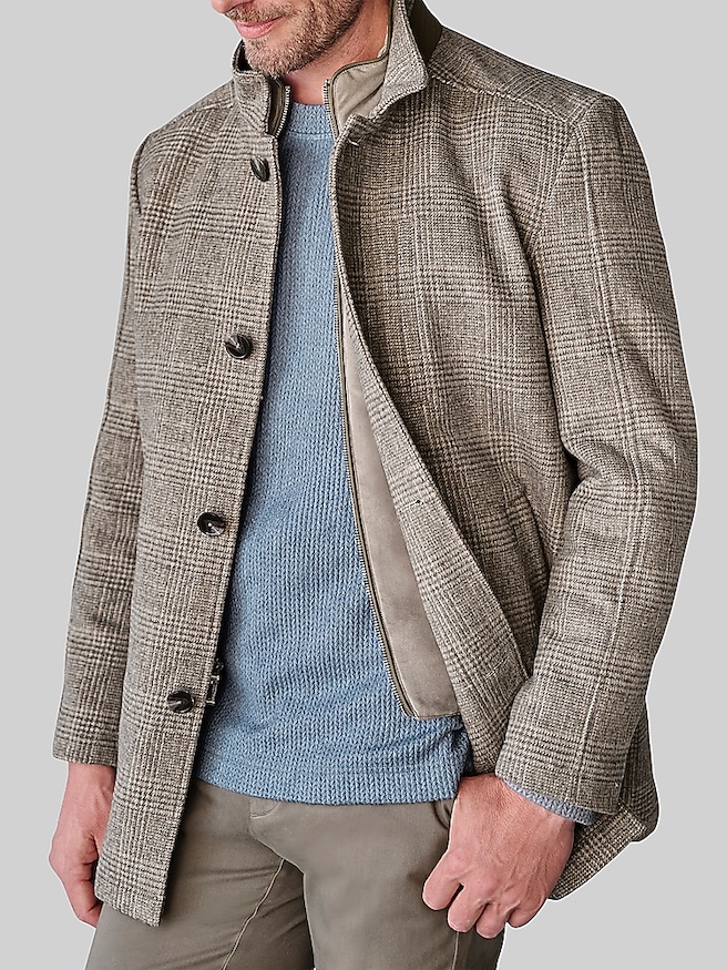 Johnston & Murphy Upton Car Coat with Removable Bib Dark Oyster