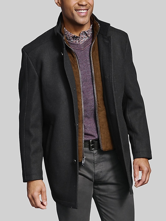 Johnston & Murphy Upton Car Coat with Removable Bib Black