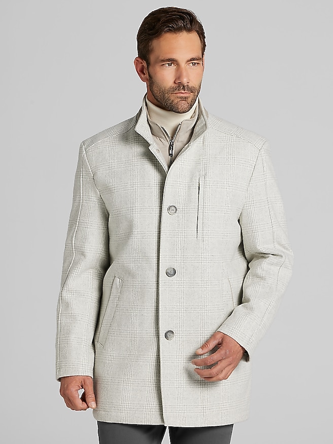 Johnston & Murphy Big & Tall Men's Upton Car Coat , Oyster Plaid / Gray