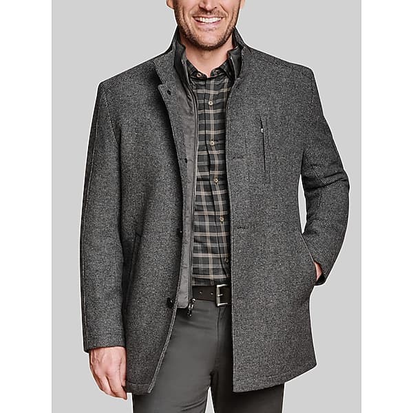 Johnston & Murphy Men's Upton Car Coat with Removable Bib Charcoal Check - Size: Small