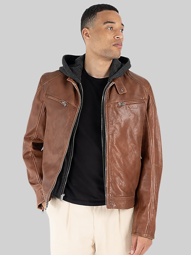 Mauritius Leather Zip Bomber with Removeable Hood