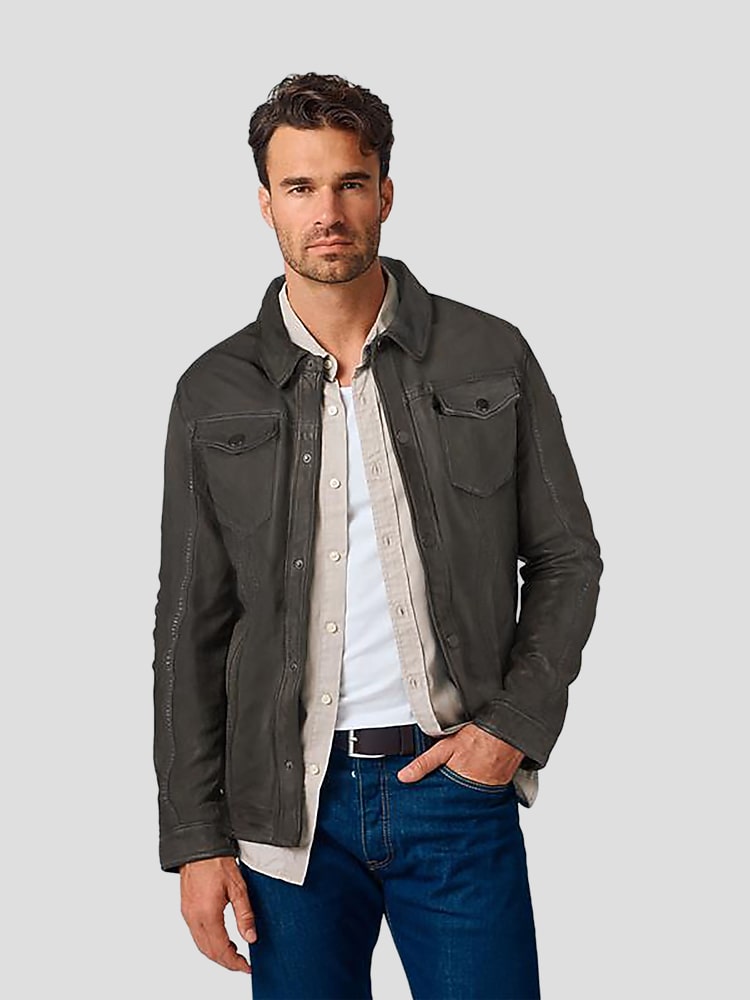 Mauritius Vintage Leather Trucker Jacket, Olive - Green | Leather