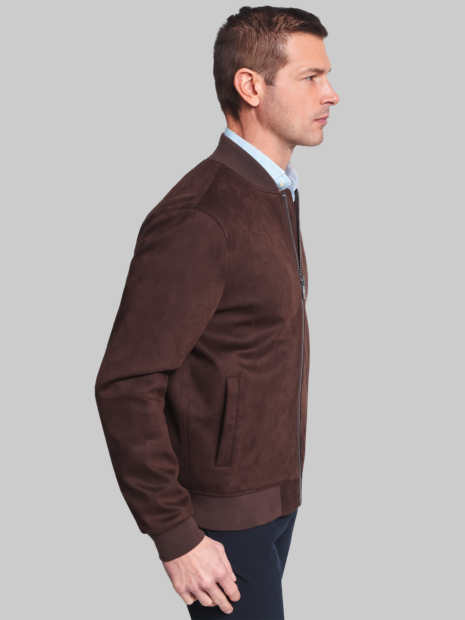 Faux Suede Bomber Jacket