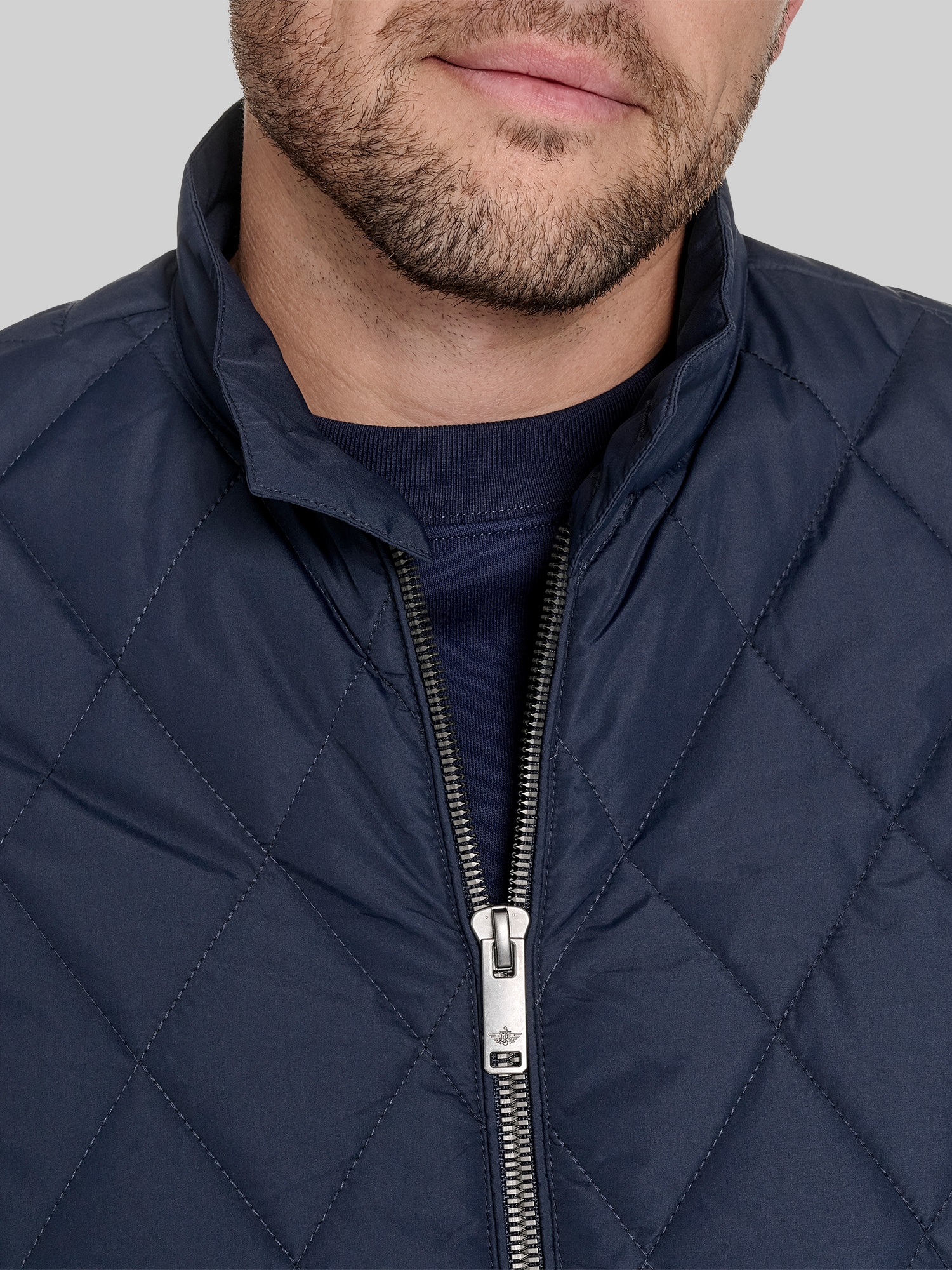 Diamond Quilted Bomber with Stand Collar