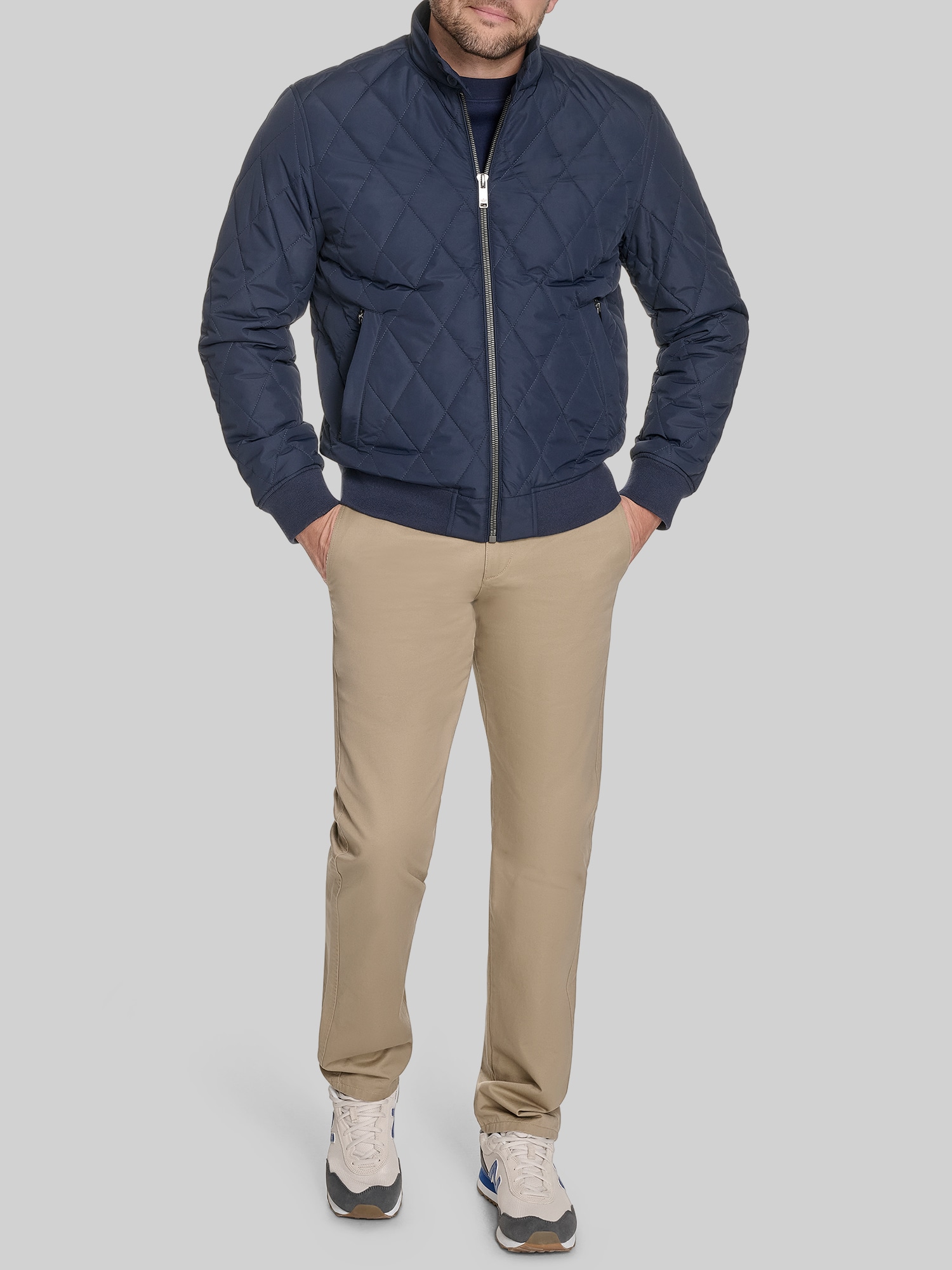 Diamond Quilted Bomber with Stand Collar