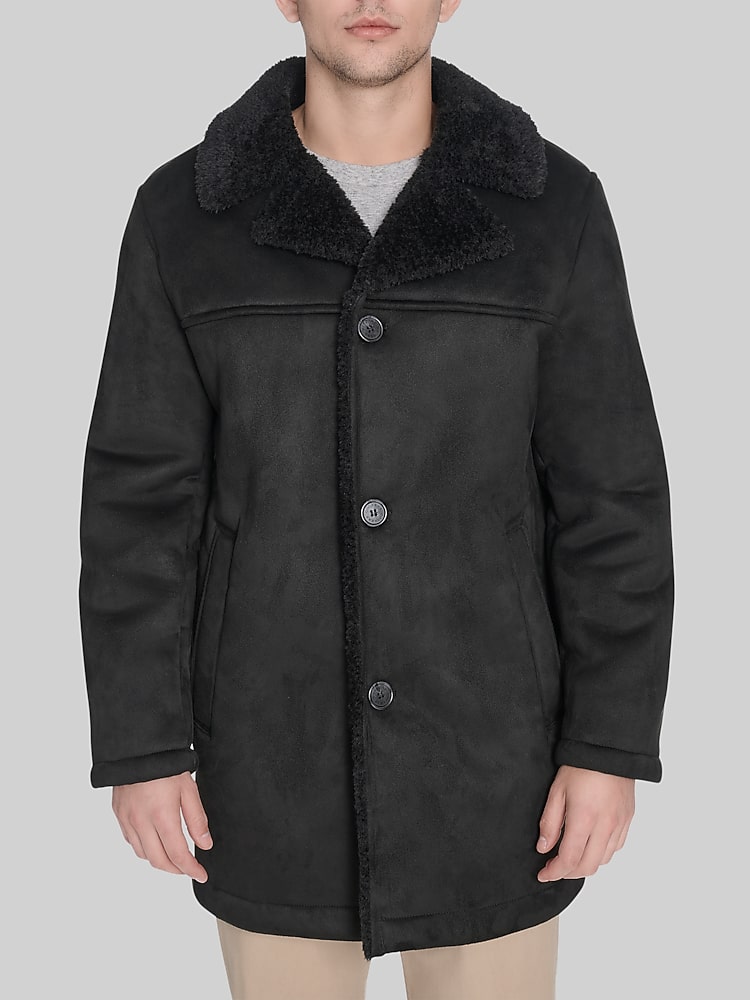 Dockers Single Breasted Faux Shearling Coat, Black | Casual