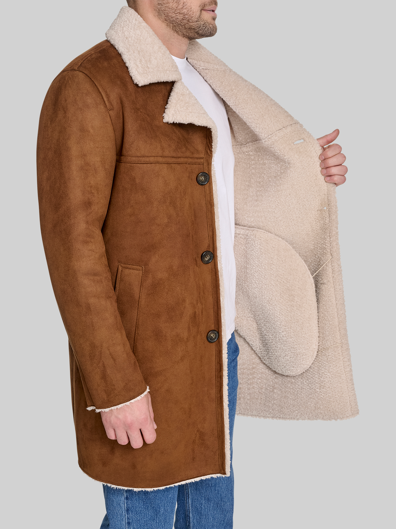 Single Breasted Faux Shearling Coat