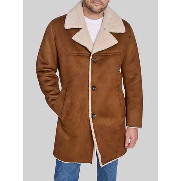 Dockers Men's Single Breasted Faux Shearling Coat Cognac