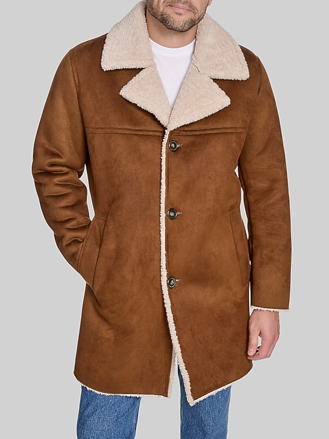 Dockers Men's Single Breasted Faux Shearling Coat , Brown Tic