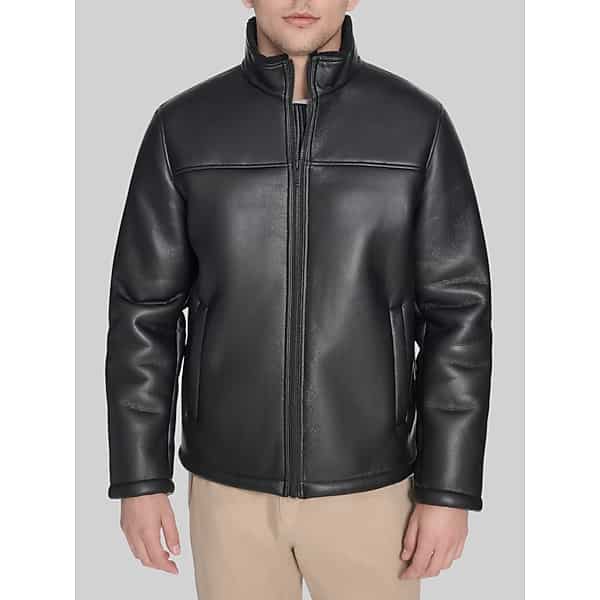 Dockers Men's Faux Leather & Shearling Jacket Black - Size: XL