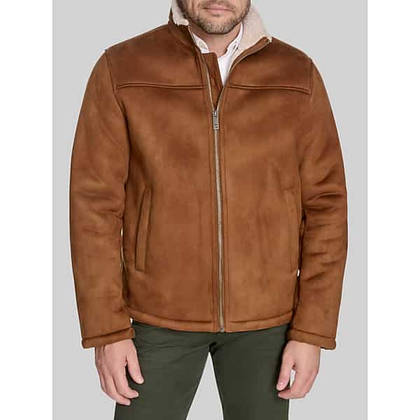 Dockers Men's Faux Leather & Shearling Jacket Cognac - Size: Medium