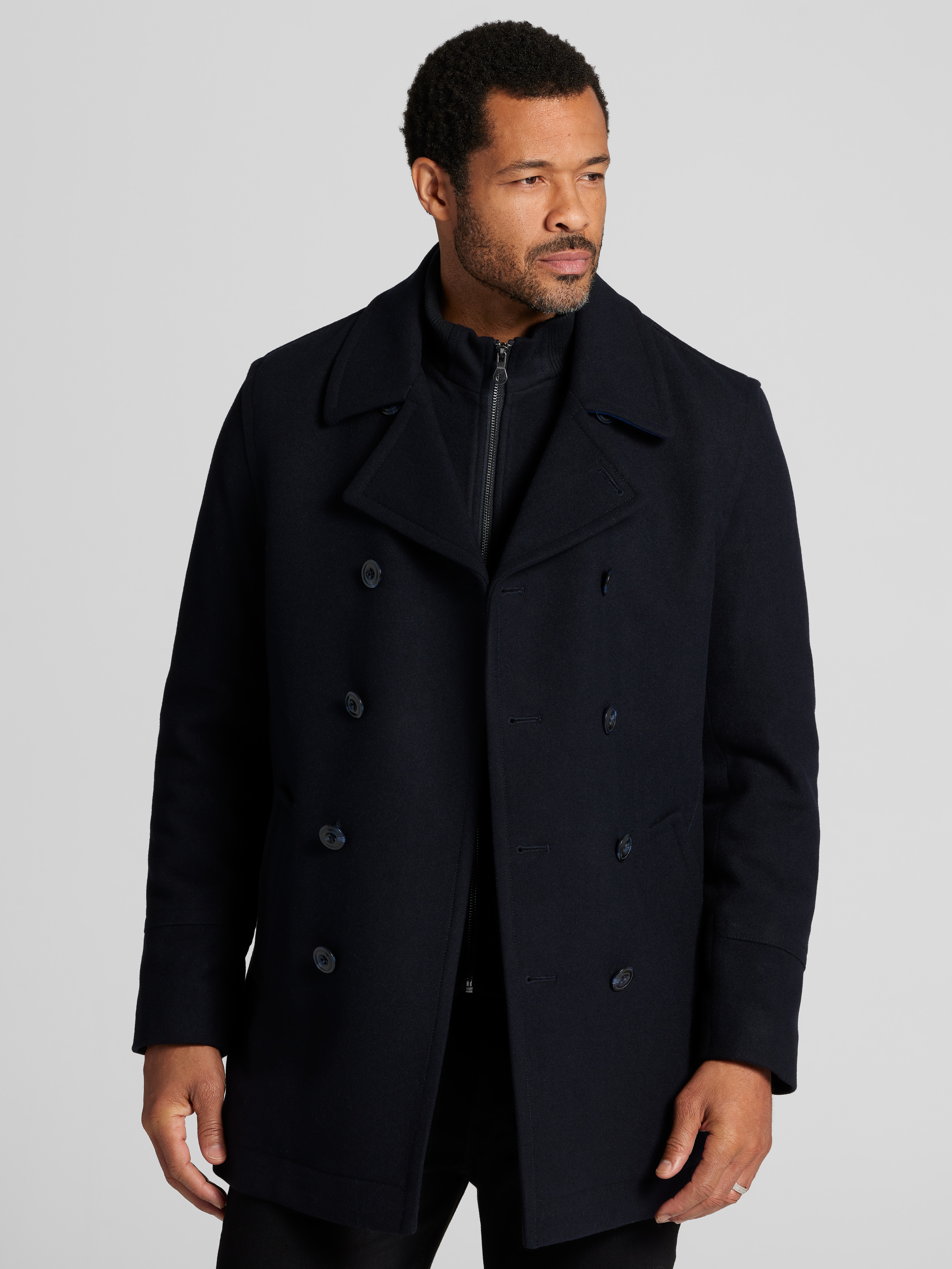 Joseph Abboud Double-Breasted Signature Peacoat with Detachable
