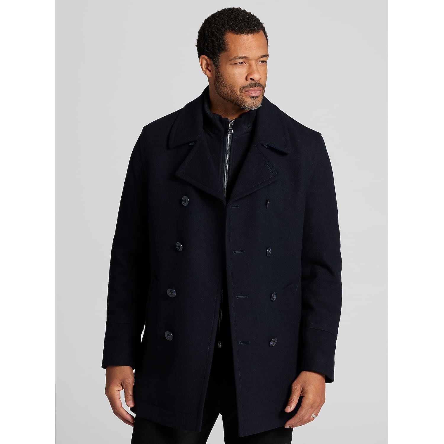 Joseph Abboud Big & Tall Men's Double-Breasted Signature Peacoat with Detachable Bib, Navy / Blue - Size: 2X