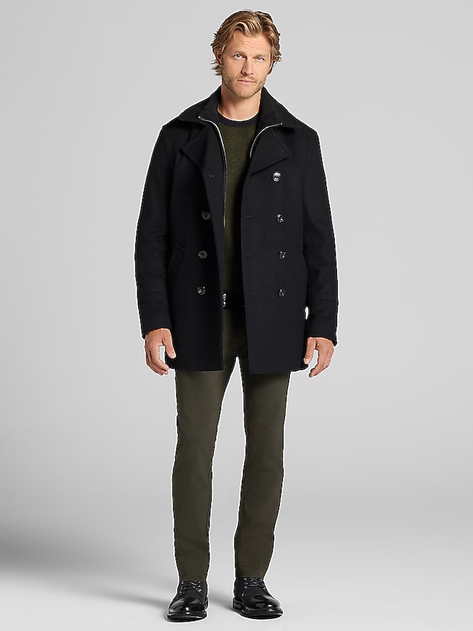 Joseph Abboud Double-Breasted Signature Peacoat with Detachable Bib, Black - Image 3 of 8